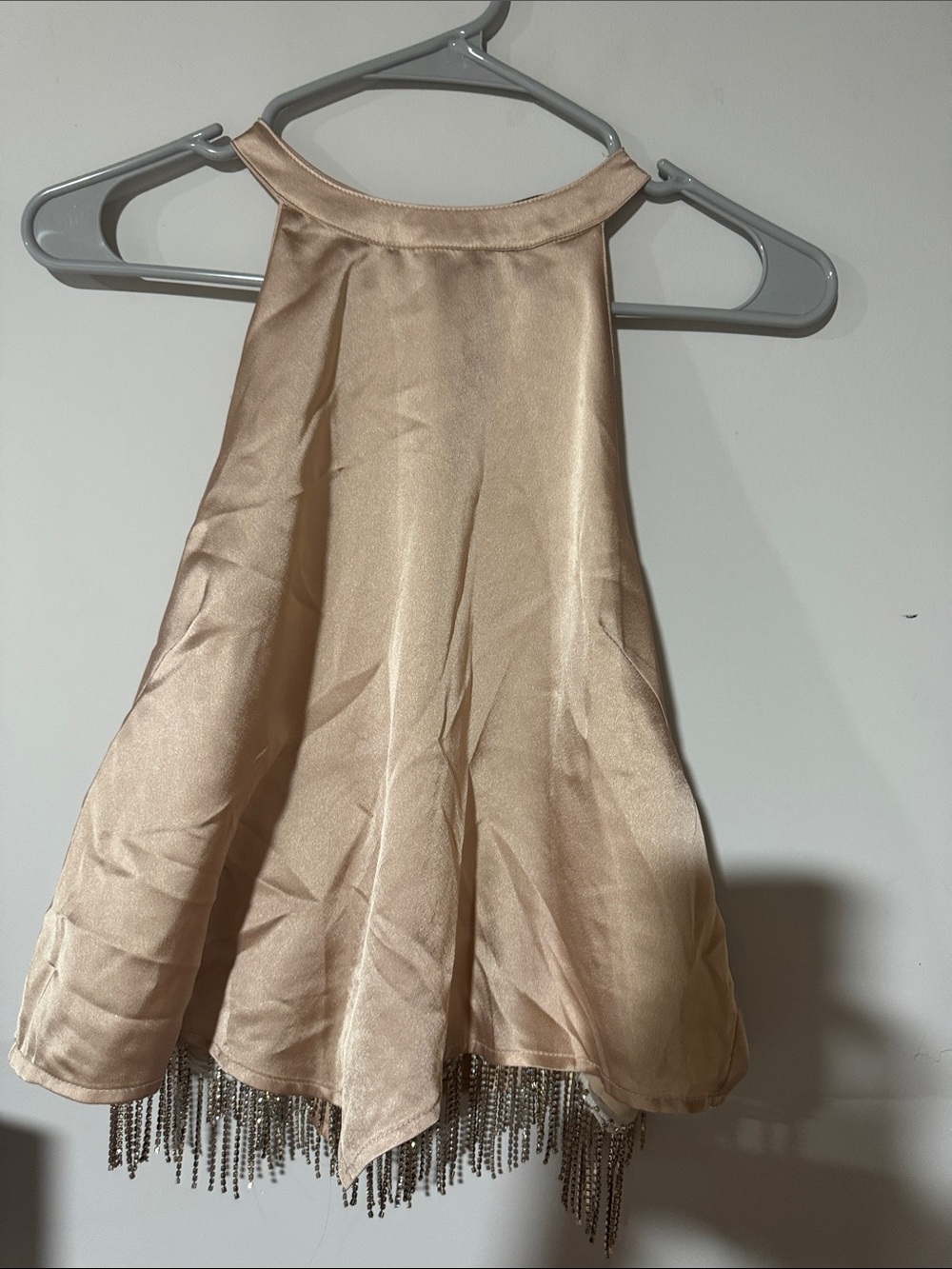 Girls' Champagne Halter Dress with Beaded Fringe Hem
